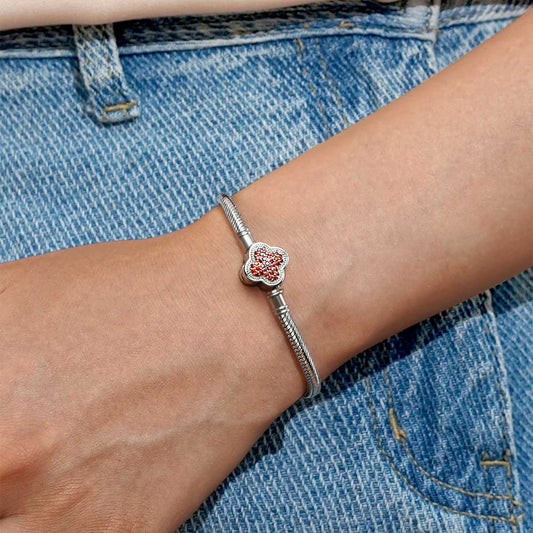 Gnoce Pomegranate Clover Snake Chain Bracelet Platinum-plated Silver Blend_5
