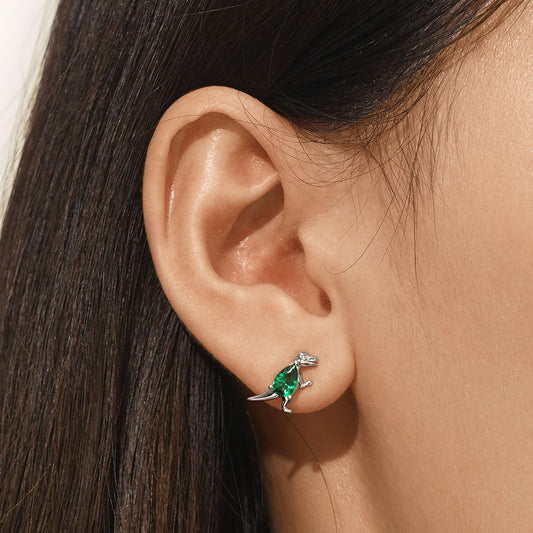 Gnoce Sparkling Tyrannosaurus Rex Stud Earrings Platinum-plated Silver Blend_5