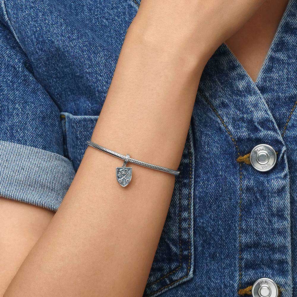 Gnoce Engravable Cross Key Shield Charm Platinum-plated Silver Blend_4