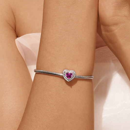 Gnoce Heart Birthstone Engravable Name Charm Platinum-plated Silver Blend_5