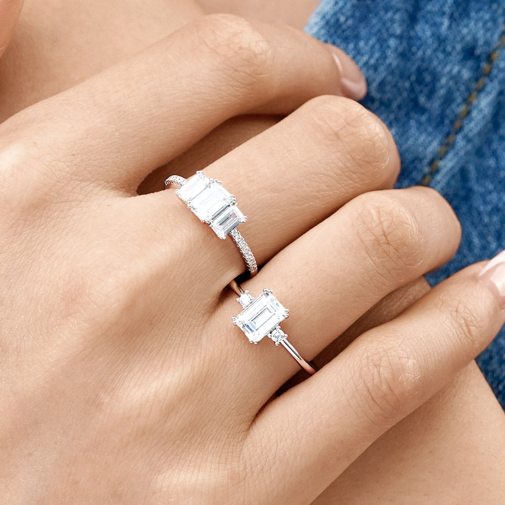 Gnoce Sparkling Rectangular Cut Stackable Ring Set Platinum-plated Silver Blend_5