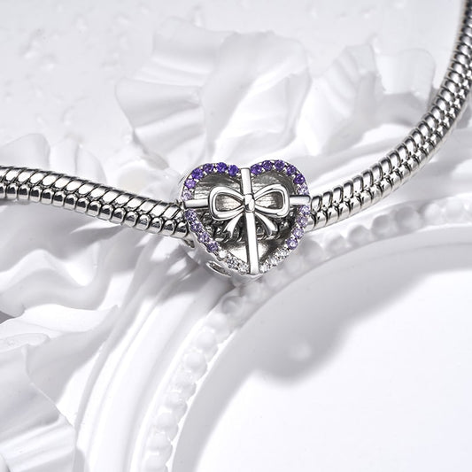 Gnoce Heart Bow Personalized Photo Charm Platinum-plated Silver Blend_3