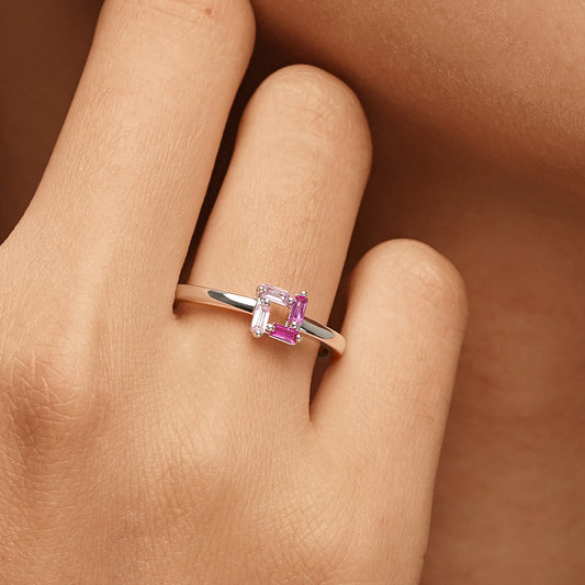 Gnoce Rectangular Flat Cut Pink Ring Platinum-plated Silver Blend_5