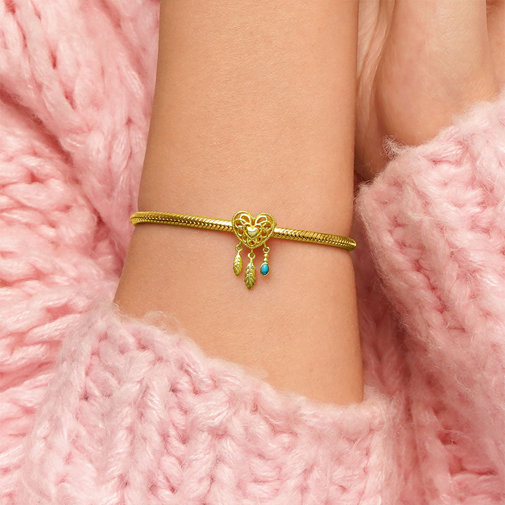 Gnoce 18K Gold Plated Heart Dream Catcher Charm_5