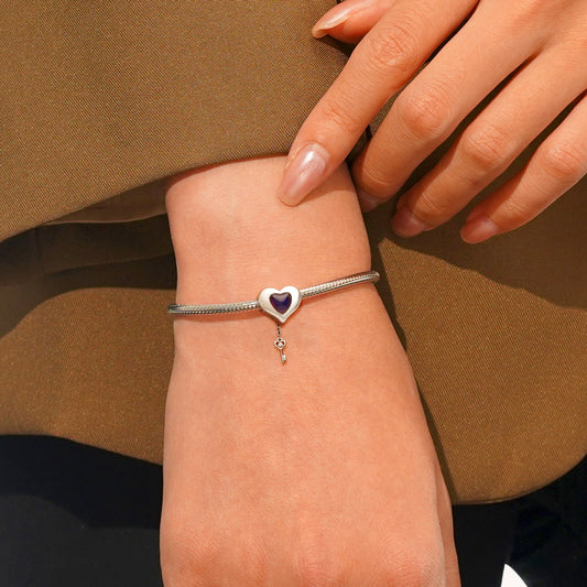 Gnoce Engravable Heart Lock Key Mood Charm Platinum-plated Silver Blend_6
