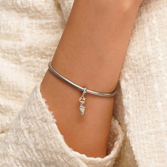 Gnoce Engravable Heart Gesture Charm Platinum-plated Silver Blend_8