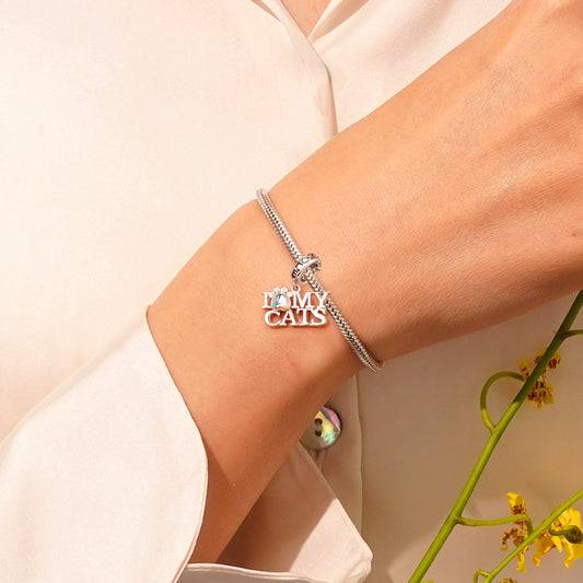 Gnoce "I LOVE MY CATS" Pet Charm Platinum-plated Silver Blend_6
