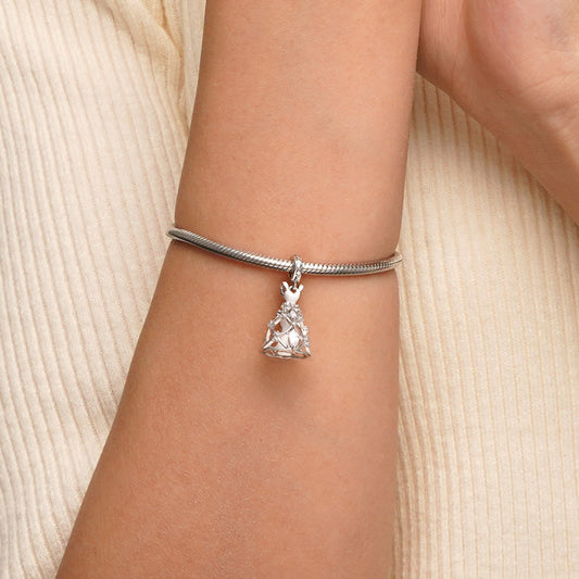 Gnoce White Wedding Dress Charm Platinum-plated Silver Blend_6