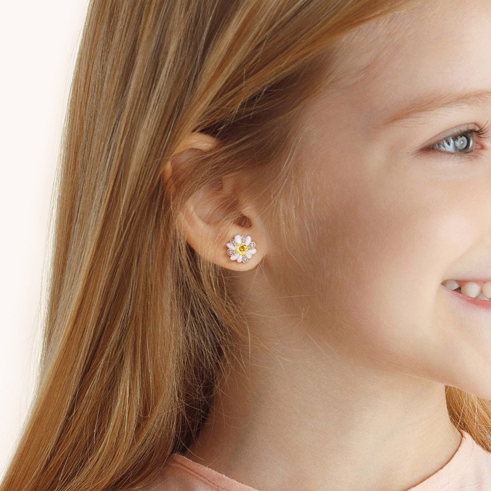 Gnoce Daisy Flower Earrings Platinum-plated Silver Blend_4