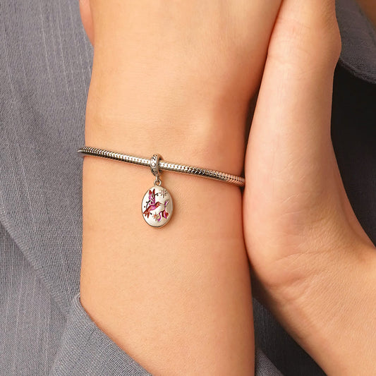 Gnoce Engravable Vintage Hand-Painted Bird Charm Platinum-plated Silver Blend_7