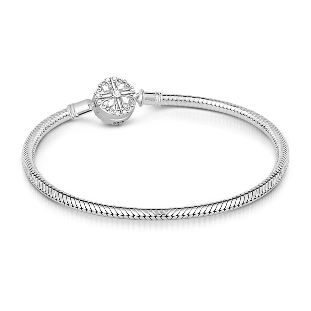 Gnoce "Lucky You" 925 Sterling Silver Four-leaf Clover Bracelet with Cubic Zirconia Fit Pandora Charms_2