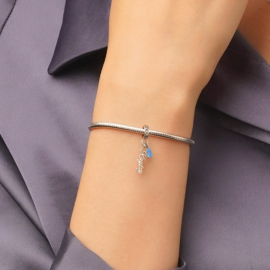 Gnoce Engravable Hollow Name Birthstone Charm Platinum-plated Silver Blend_7