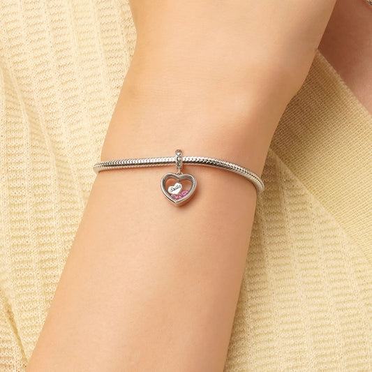 Gnoce Transparent Engravable Heart Charm Platinum-plated Silver Blend_7
