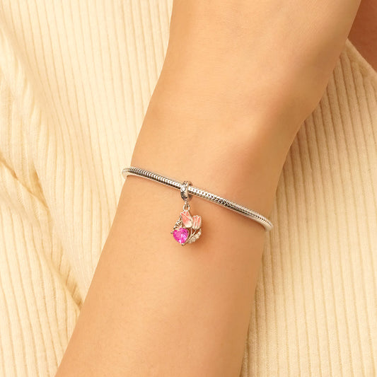 Gnoce Tulips Engravable Heart Charm Platinum-plated Silver Blend_7