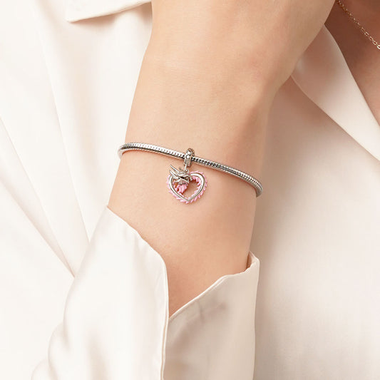 Gnoce Pink Heart Dragon Charm Platinum-plated Silver Blend_6
