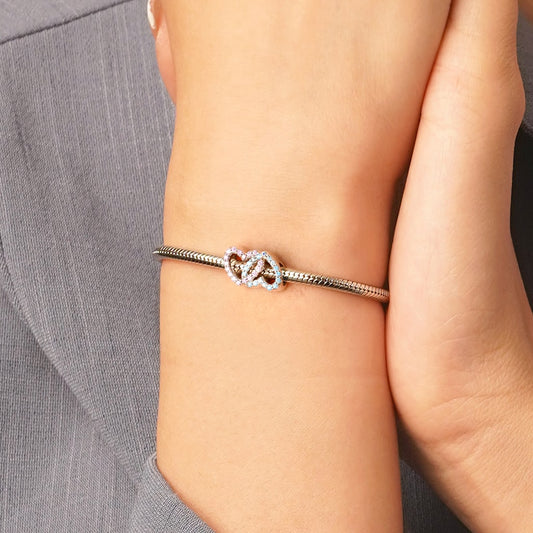 Gnoce Two Love Heart Surround Birthstone Charm Platinum-plated Silver Blend_6