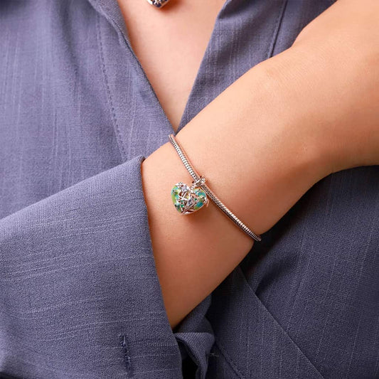 Gnoce Heart Solar System Earth Charm Platinum-plated Silver Blend_8