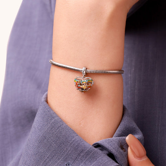 Gnoce Heart Solar System Jupiter Charm Platinum-plated Silver Blend_8