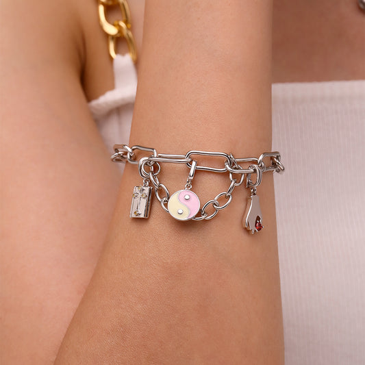 Gnoce Tai Chi Circle Clasp Clusters Charm Platinum-plated Silver Blend_6