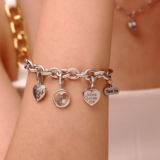 Gnoce Pear Birthstone Heart Clasp Clusters Charm Platinum-plated Silver Blend_7