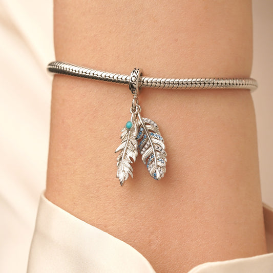 Gnoce Silver Feather Turquoise Charm Platinum-plated Silver Blend_6