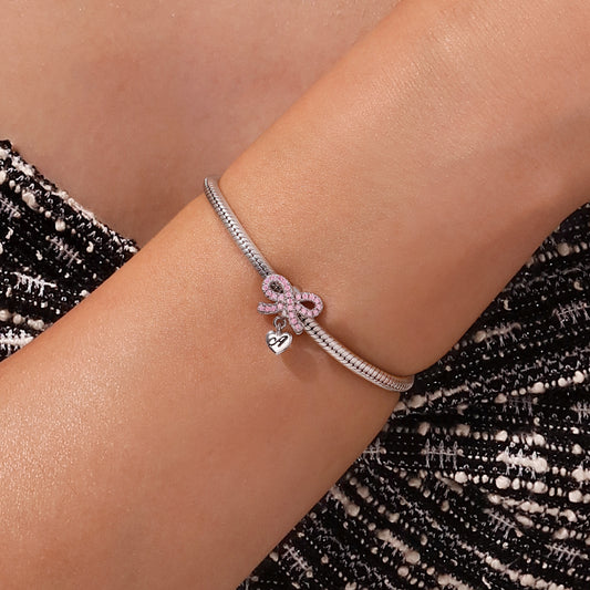 Gnoce Heart Engravable Birthstone Bowknot Charm Platinum-plated Silver Blend_6