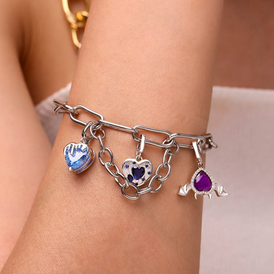 Gnoce Birthstone Heart Moon Clasp Clusters Charm Platinum-plated Silver Blend_6