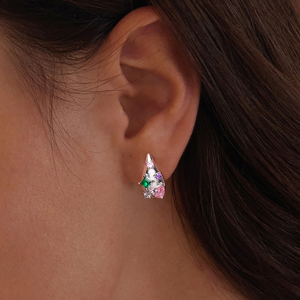 Gnoce Gem Inlay Teardrop Stud Earrings Platinum-plated Silver Blend_5