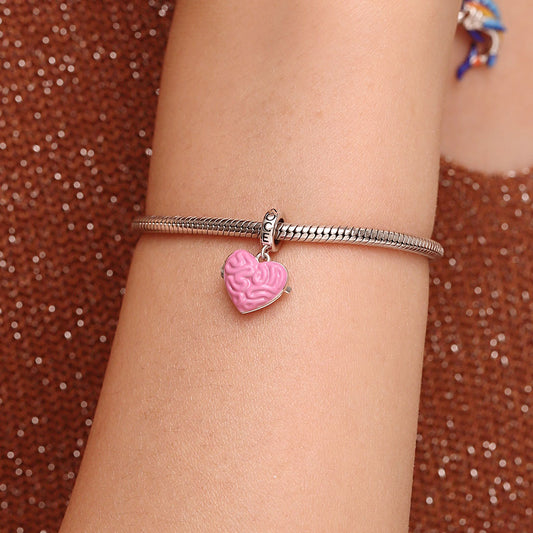 Gnoce Engravable Pink Heart-shape Brain Charm Platinum-plated Silver Blend_7