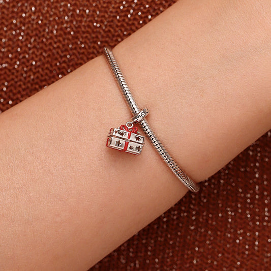 Gnoce Christmas Gift Box Engravable Card Charm Platinum-plated Silver Blend_7