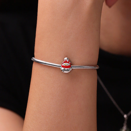 Gnoce Christmas Snowman Wearing Scarf Engravable Charm Platinum-plated Silver Blend_6
