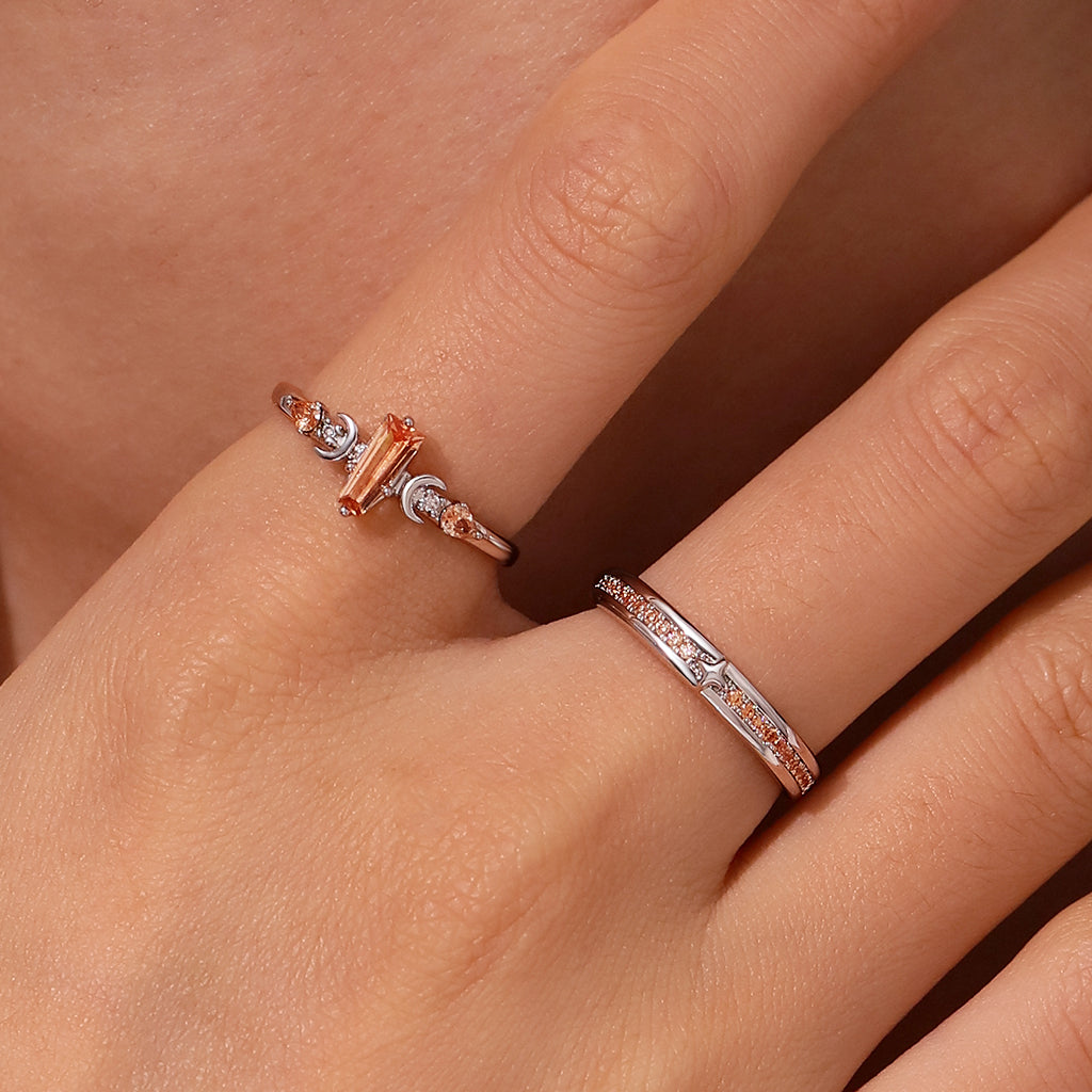 Gnoce Citrine Couple Rings Platinum-plated Silver Blend_7