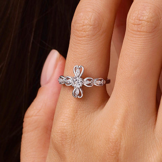 Gnoce Hollow Love Heart Cross Ring Platinum-plated Silver Blend_5