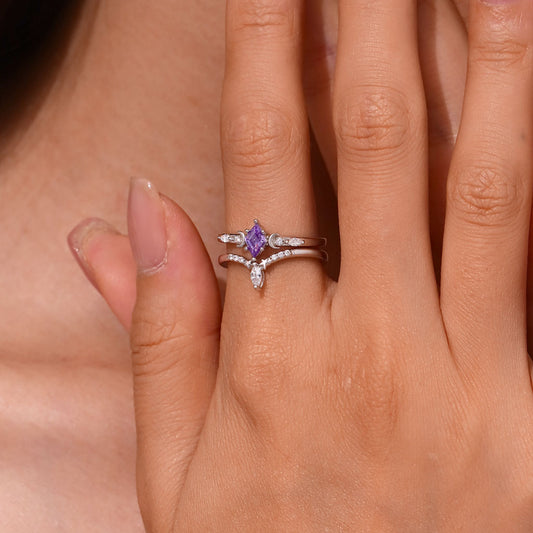Gnoce Diamond-cut Star Moon Stackable Rings Platinum-plated Silver Blend_5