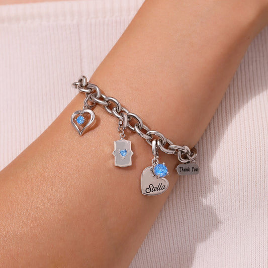 Gnoce Beating Heart Birthstone Clasp Clusters Charm Platinum-plated Silver Blend_5
