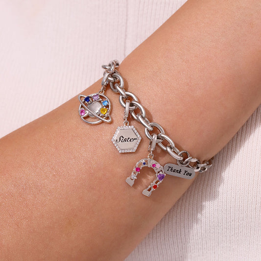 Gnoce Color Planet Clasp Clusters Charm Platinum-plated Silver Blend_6
