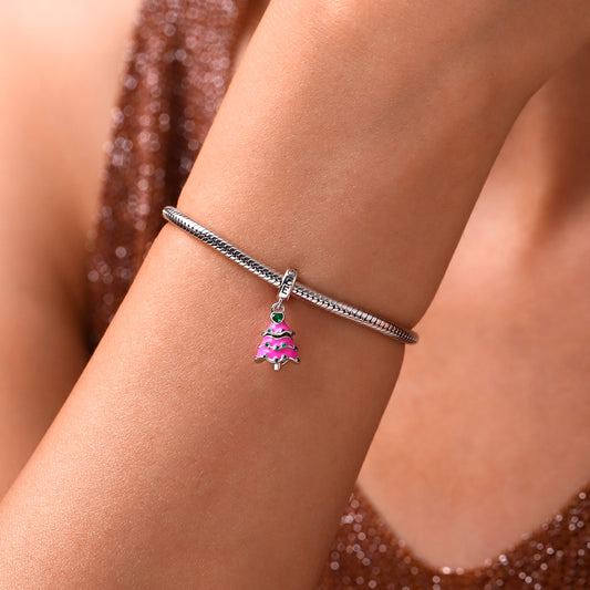 Gnoce Openable Surprise Christmas Pink Tree Charm Platinum-plated Silver Blend_7