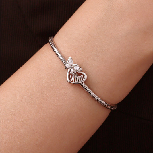 Gnoce Butterfly Heart Charm Platinum-plated Silver Blend_5