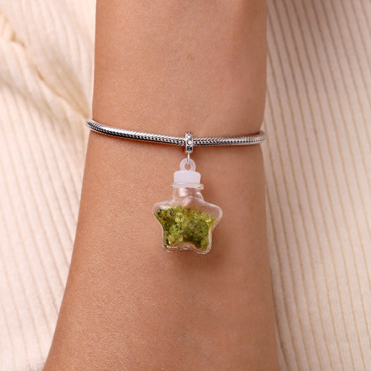 Gnoce Natural Peridot Star Bottle Charm Platinum-plated Silver Blend_5