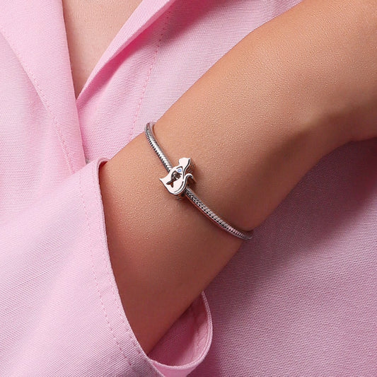 Gnoce Cat Silhouette Birthstone Charm Platinum-plated Silver Blend_6