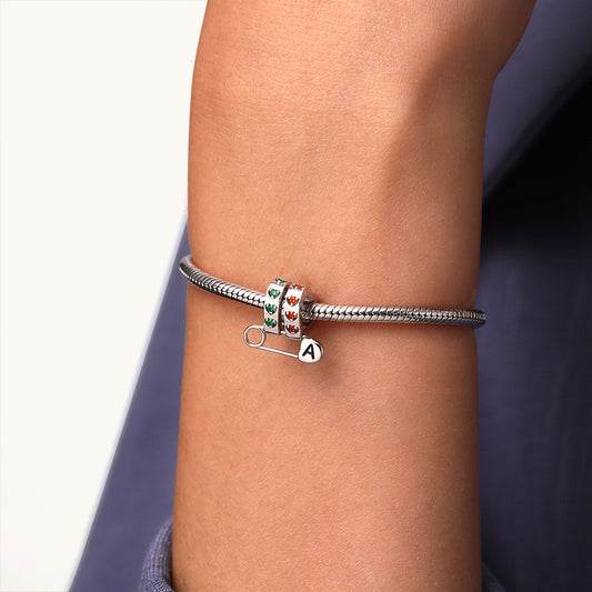 Gnoce Letter Pin Heart Birthstone Charm Platinum-plated Silver Blend_6
