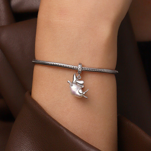 Gnoce Irregular Pearl Dachshund Dog Charm Platinum-plated Silver Blend_6