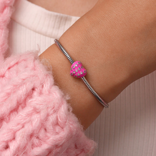 Gnoce Pink Pave Gemstone Heart Charm Platinum-plated Silver Blend_5