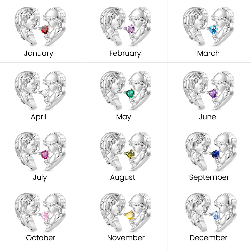 Gnoce Mother Son Birthstone Double Charm Platinum-plated Silver Blend_7