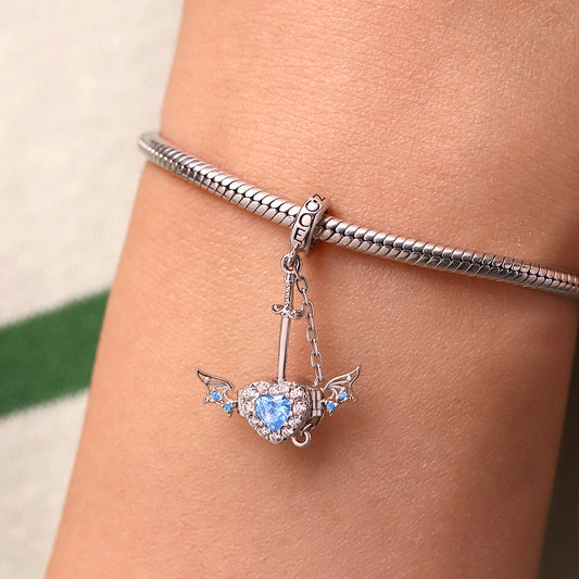 Gnoce Engravable Wounded Heart & Dagger Charm Platinum-plated Silver Blend_7