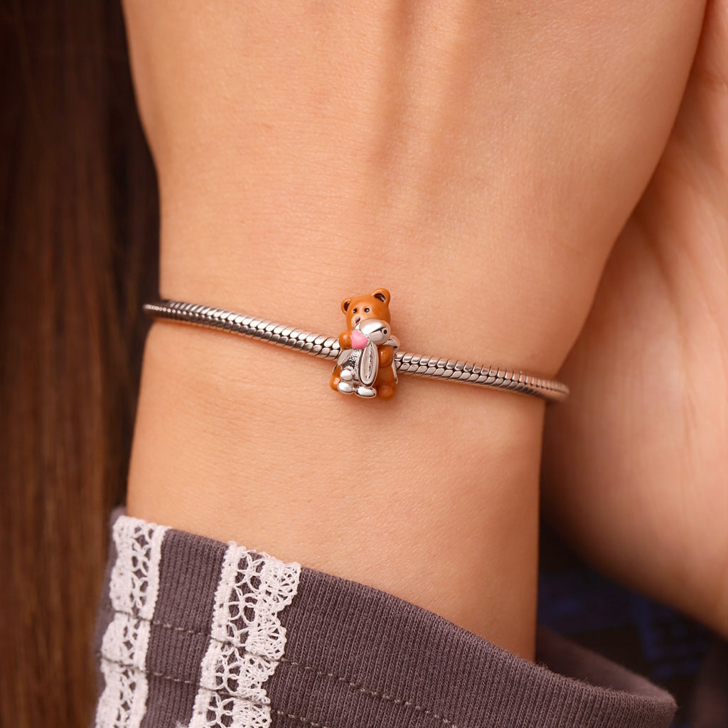 Gnoce Little Bear Hugs Bunny Friendship Charm Platinum-plated Silver Blend_5