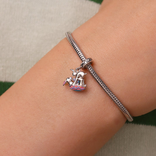 Gnoce Easter Eggs Kissing Bunny Charm Platinum-plated Silver Blend_6