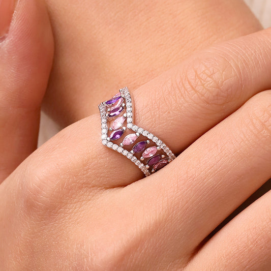 Gnoce Multi-Stone V-Shaped Cross-over Rings Platinum-plated Silver Blend_7