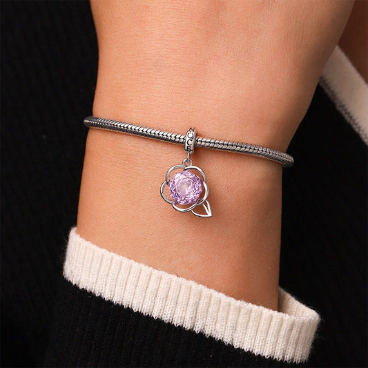 Gnoce Rose-cut Birthstone Floral Charm Platinum-plated Silver Blend_7