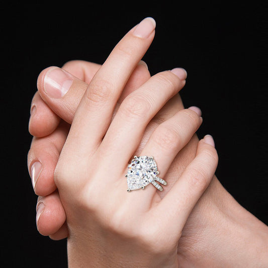 Gnoce Pear Cut Split Shank Cocktail Ring Platinum-plated Silver Blend_7